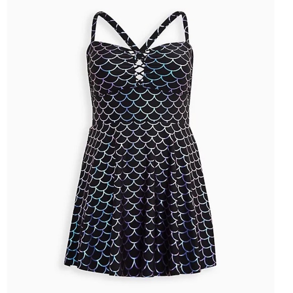 TORRID NWT SCOOP NECK LONG LENGTH SWIM DRESS - MERMAID - Picture 4 of 6